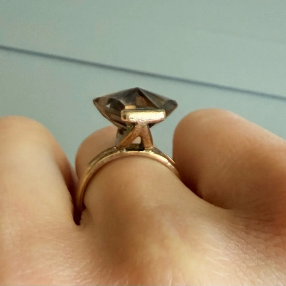Estate Solid 14k Rose Gold Smoky Topaz Geometric Modernist Vintage Cockt…